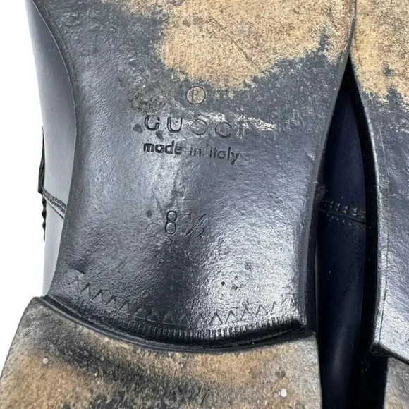 Gucci Mens black smooth leather horsebit loafers shoes size 8.5 - Picture 8 of 13